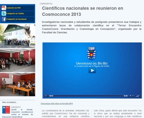 Video y Entrevistas de la Cobertura de Prensa de la Universidad del Bío-Bío a CosmoConce2013